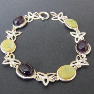 Sterling Silver Bracelet with Celtic Knot Motif and Amethyst